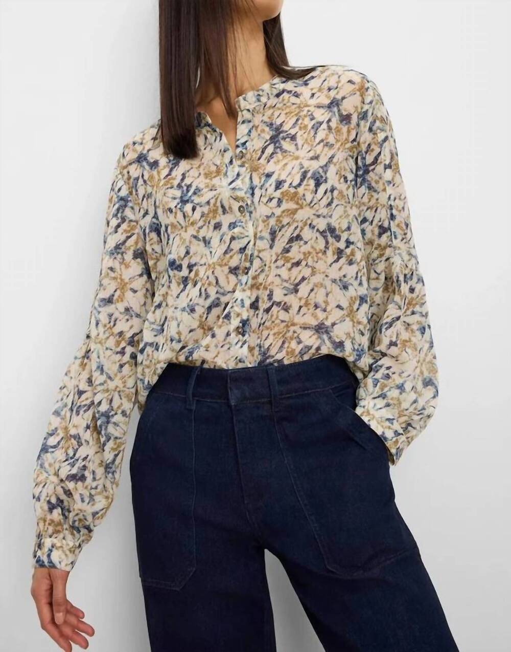 NEW NIC + ZOE women's bloomsbury chiffon blouse in neutral multi